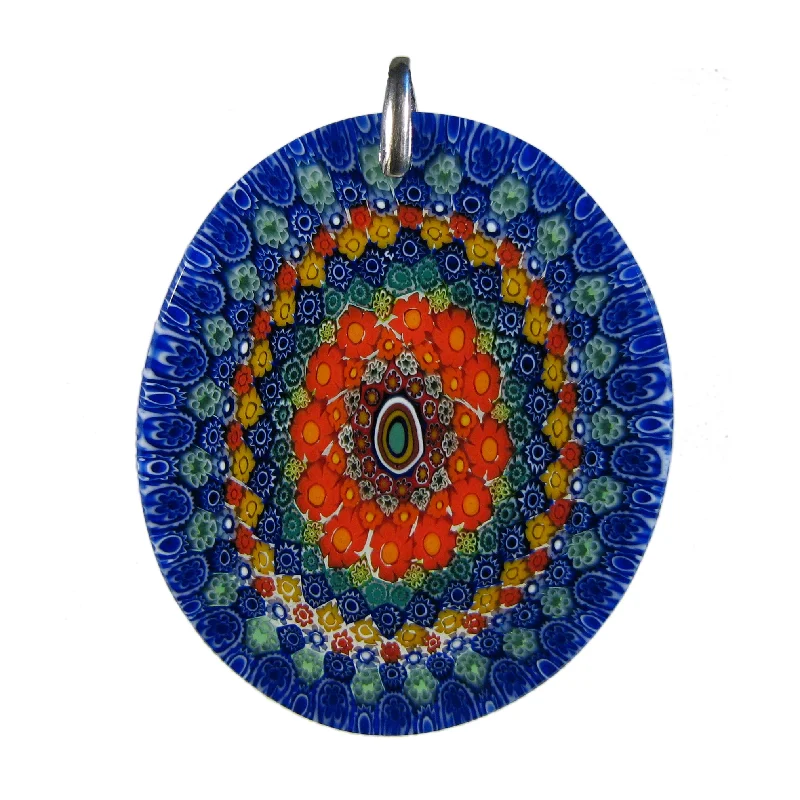 Stunning necklaces and pendants with sapphire gemstones for a luxurious blue hue-Multicolor Blue Murrina Millefiori Murano glass oval pendant (50)