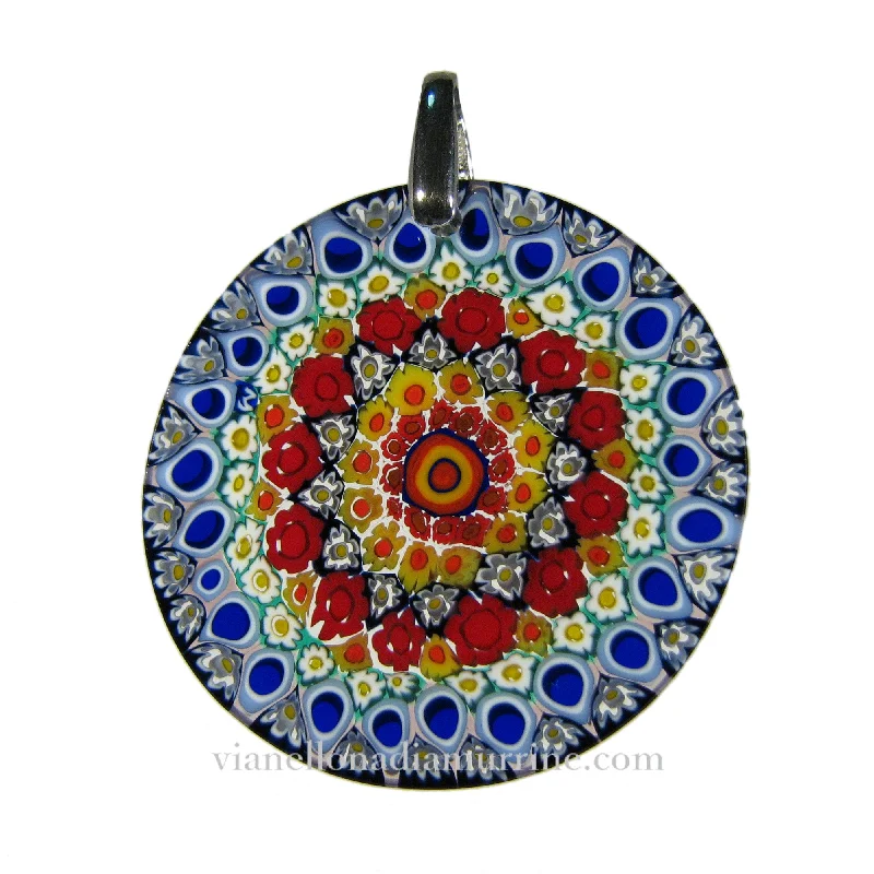 Best necklaces and pendants with heart-shaped lockets for a sentimental keepsake-Multicolor Blue Murrina Millefiori Murano glass round pendant (27) ⌀ 34 mm