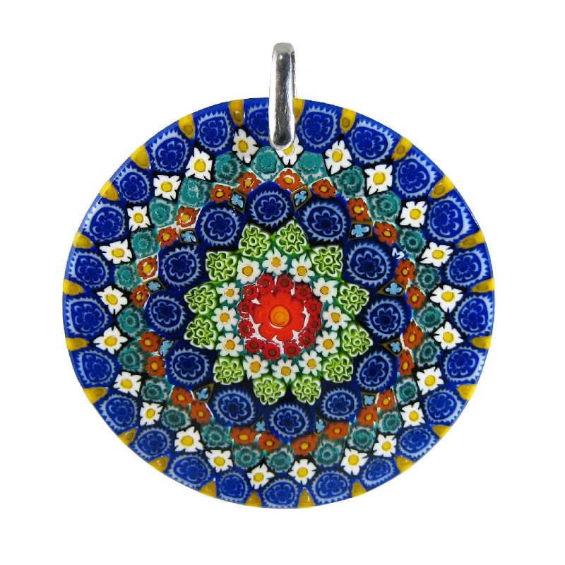 Best necklaces and pendants with opal and gold for a vibrant, luxurious contrast-Multicolor Blue Murrina Millefiori Murano glass round pendant (32) ⌀ 46 mm