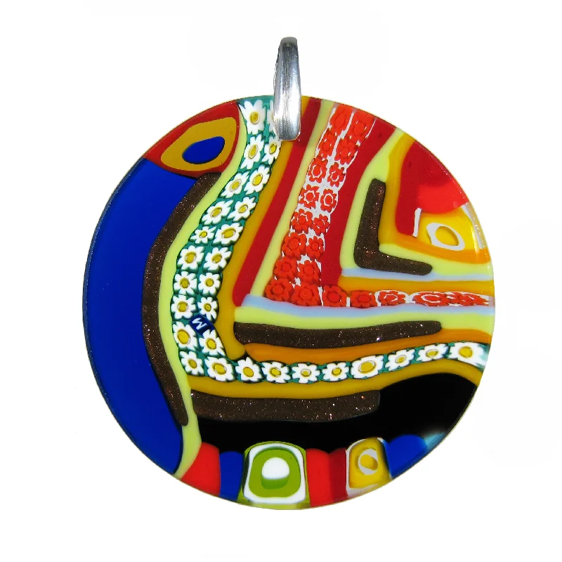 Beautiful necklaces and pendants with tree branch motifs for a nature-inspired design-Multicolor Blue Murrina Quadrone Murano glass round pendant