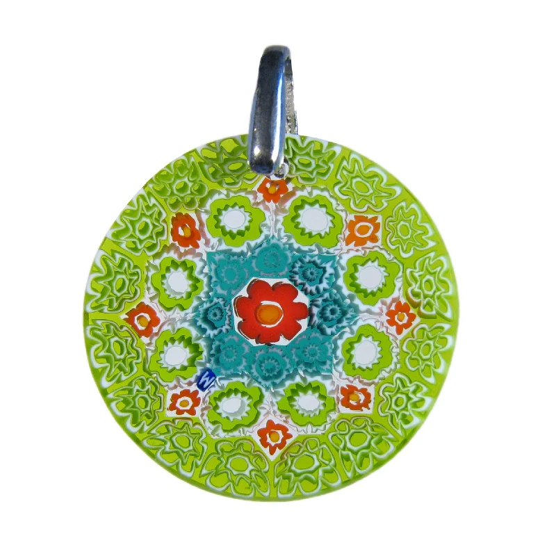 Beautiful necklaces and pendants with natural stones for an earthy, organic vibe-Multicolor Green Millefiori Round Pendant (20) ø 27 mm