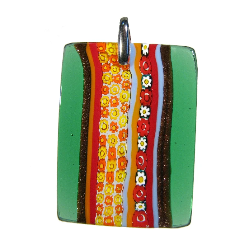 Best necklaces and pendants with floral designs for a feminine and elegant feel-Multicolor Green Murrina "Inglesina" Murano glass rectangular pendant