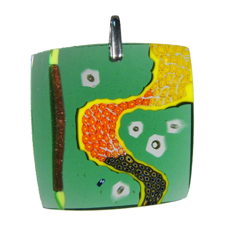 Elegant necklaces and pendants with infinity symbols for timeless designs-Multicolor Green Murrina "Klimt" Murano glass square pendant