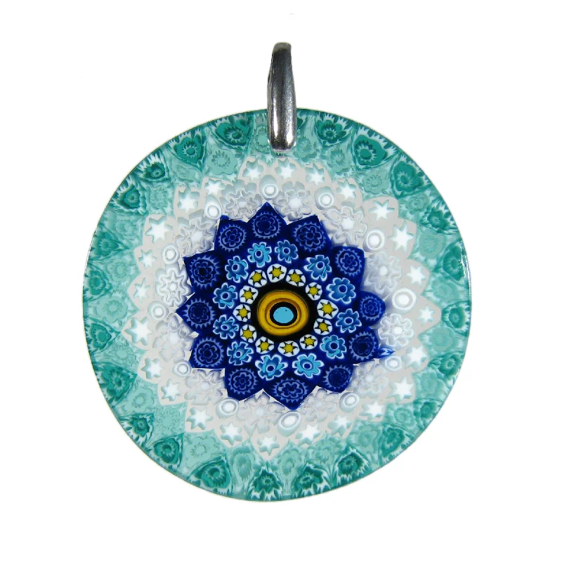 Beautiful necklaces and pendants with moon and star charms for a dreamy effect-Multicolor Green Murrina Millefiori Dolomiti Murano Glass round pendant (27) ⌀ 35 mm