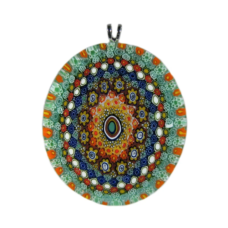 Best necklaces and pendants with rose gold for a warm and romantic appeal-Multicolor Green Murrina Millefiori Murano glass oval pendant (42) 37 x 42 mm