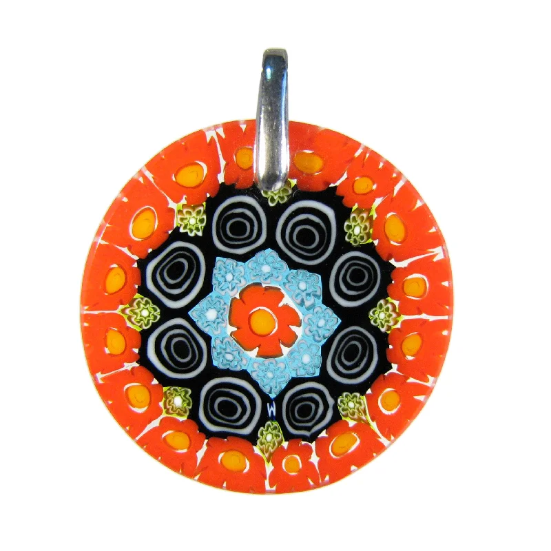 Necklaces and pendants with personalized charms for a custom piece of jewelry-Multicolor Orange Millefiori Round Pendant (20) ø 29 mm