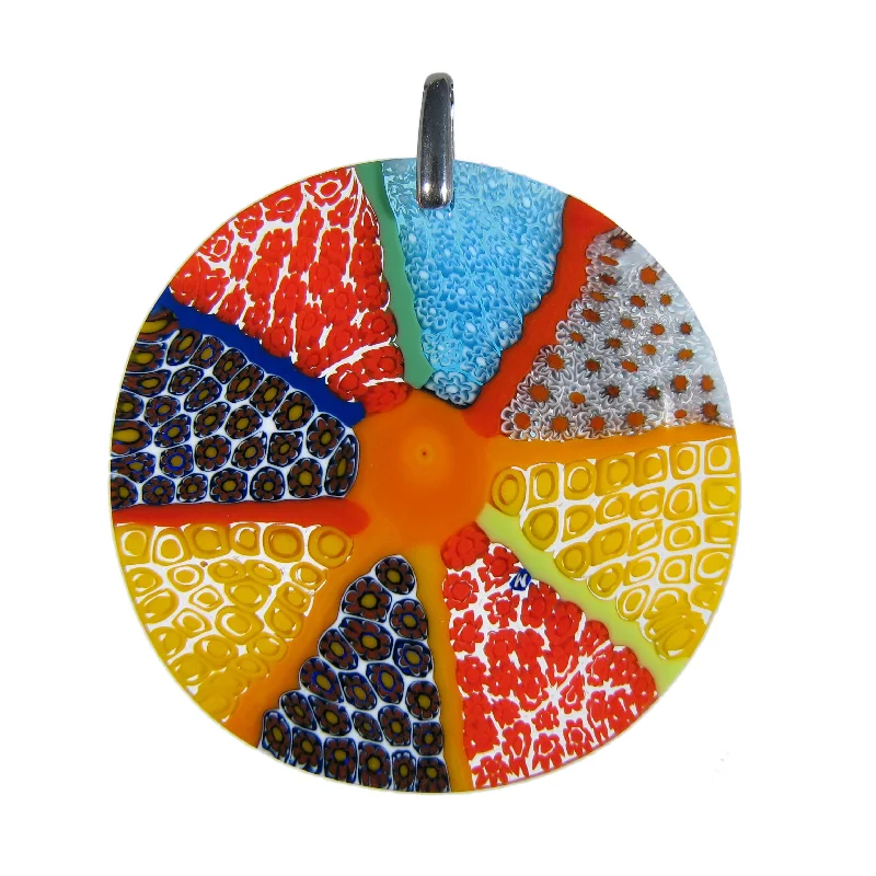 Necklaces and pendants with abstract shapes for a modern, creative appearance-Multicolor Orange Murano Glass Round Pendant "Ruota" set in 925 Sterling Silver