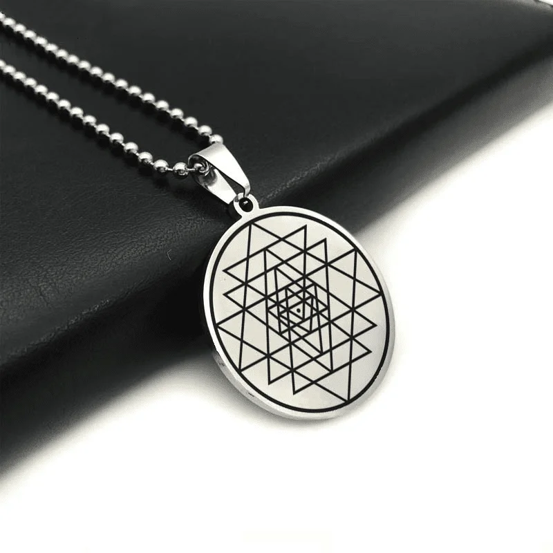 Necklaces and pendants with pearls for a classic and sophisticated touch-Mystic Sri Yantra Stainless Steel Necklace