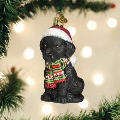 Stunning necklaces and pendants with ruby gemstones for a luxurious red hue-Old World Christmas - Holiday Black Labrador Puppy