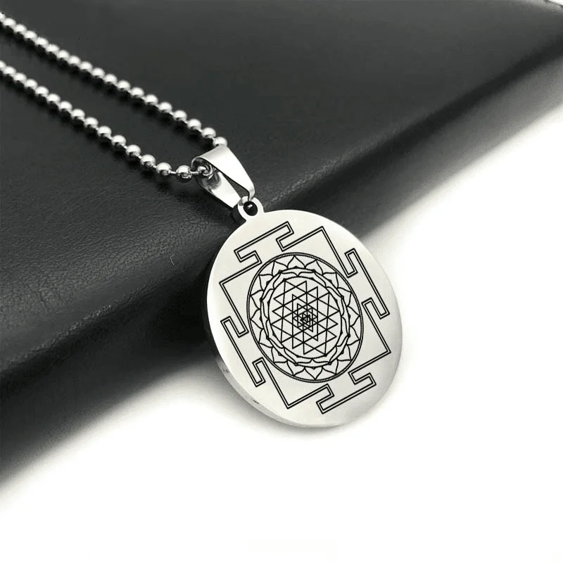 Elegant necklaces and pendants with diamond accents for added sparkle-Sacred Sri Yantra Stainless Steel Necklace