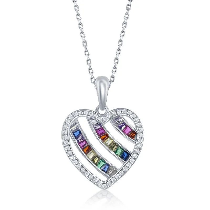 Best necklaces and pendants with art deco elements for a vintage, glamorous design-Sterling Silver 3-Row Rainbow Open Heart Pendant