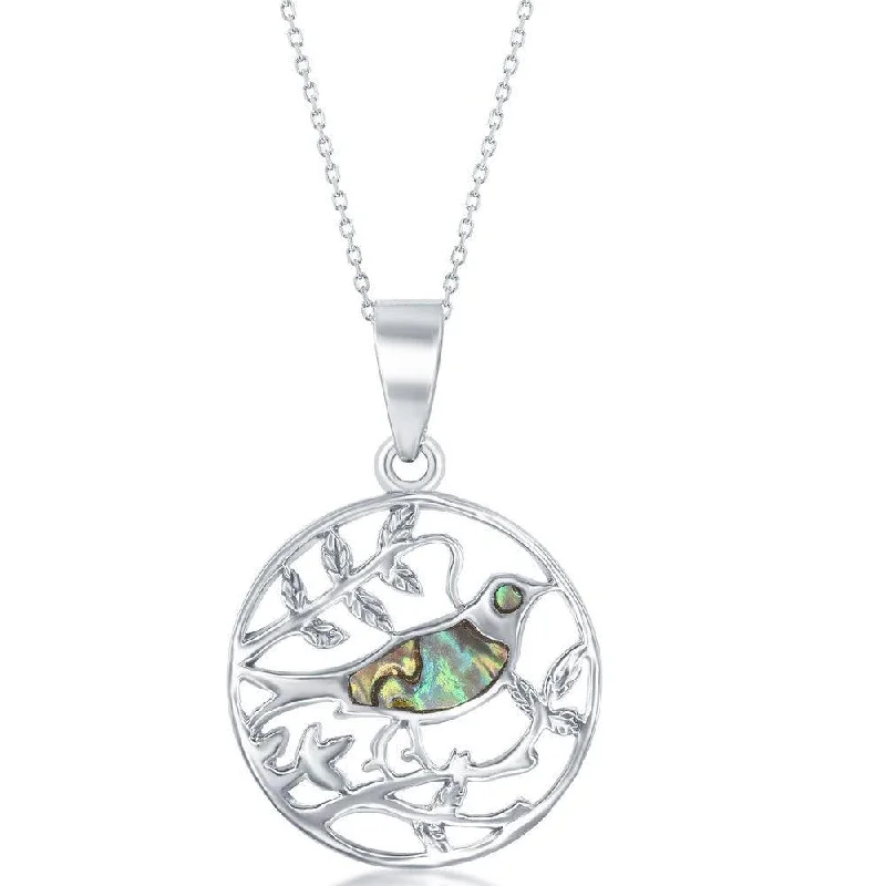 Best necklaces and pendants with black diamonds for an edgy, bold statement-Sterling Silver Abalone Bird On a Branch Pendant