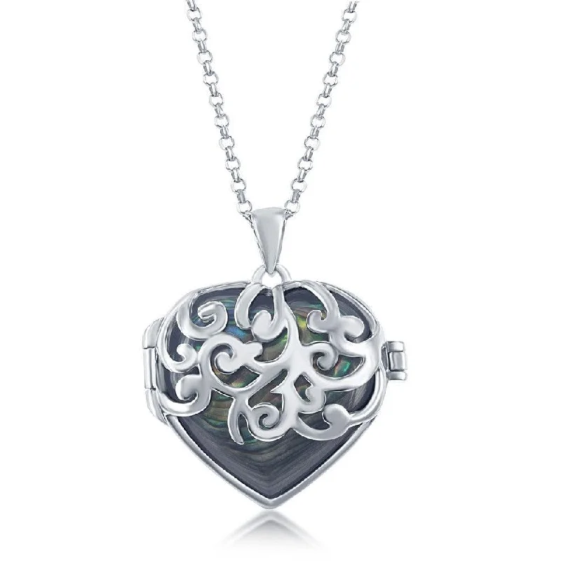 Stunning necklaces and pendants with chakra stones for healing and balance-Sterling Silver Abalone Designed Heart Locket