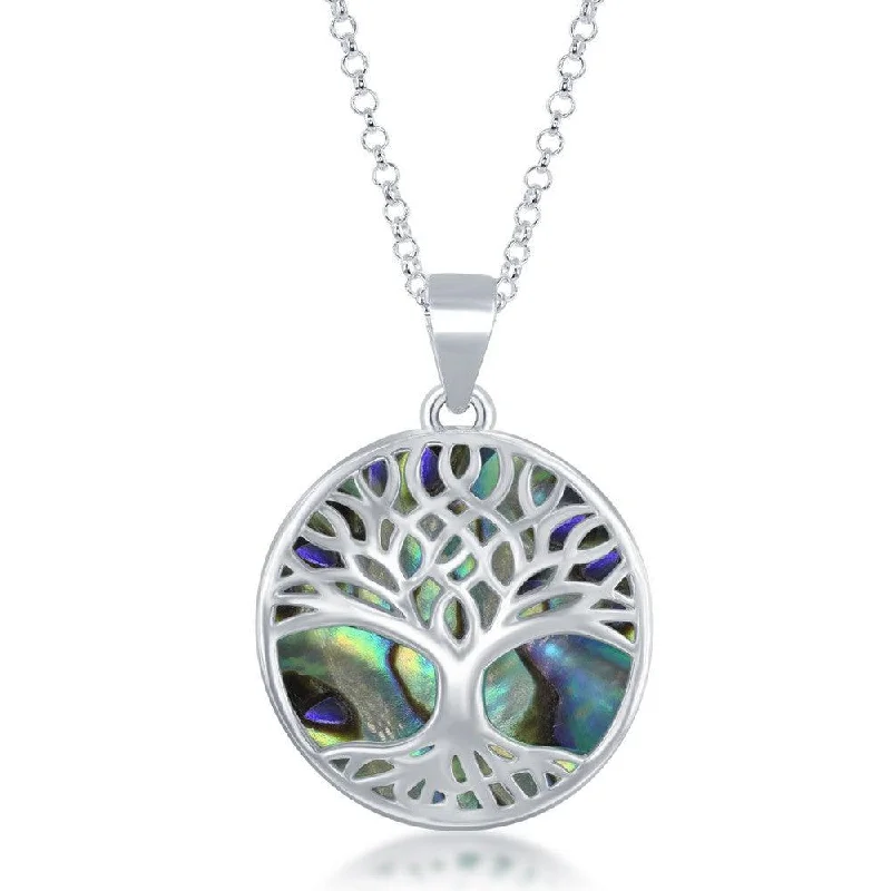 Best necklaces and pendants with matching rings for a coordinated jewelry set-Sterling Silver Abalone Tree of Life Pendant Chain