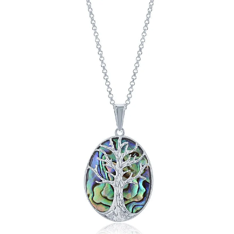 Best necklaces and pendants with opal and gold for a vibrant, luxurious contrast-Sterling Silver Abalone Tree Pendant Oval Chain