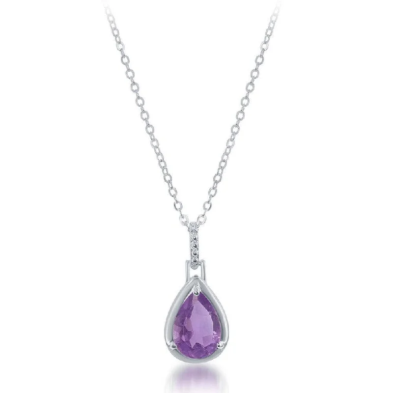 Stunning necklaces and pendants with birthstone pendants for a personal touch-Sterling Silver Amethyst 1.67 cttw Teardrop Pendant