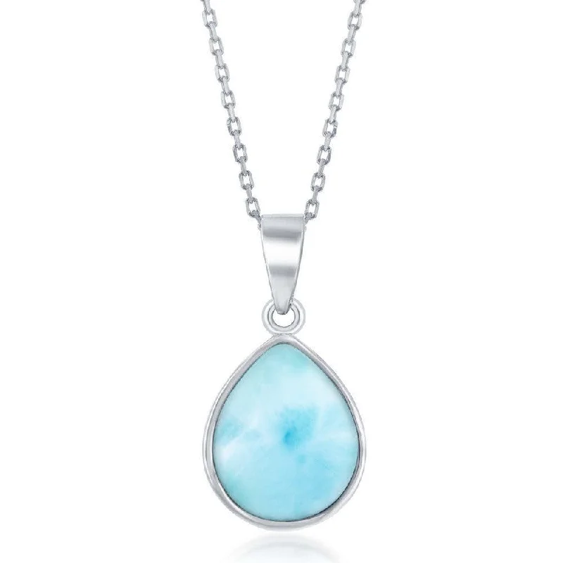 Stunning necklaces and pendants with amethyst gemstones for a calming effect-Sterling Silver Bezel-set Larimar Teardrop Pendant