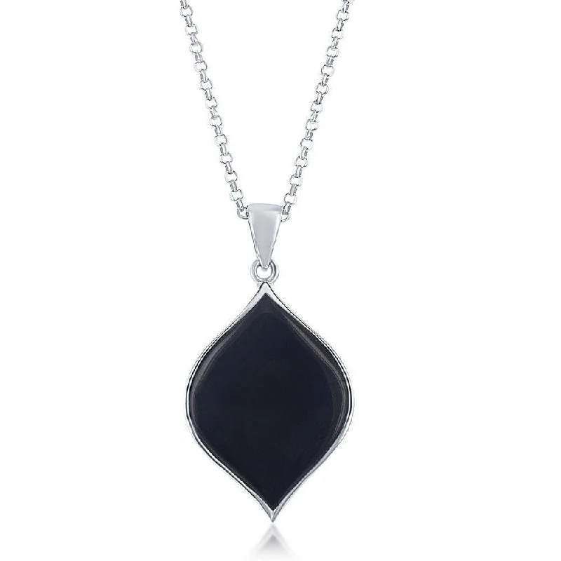 Personalized necklaces and pendants with name engravings for a custom touch-Sterling Silver Black Agate Marquise Pendant