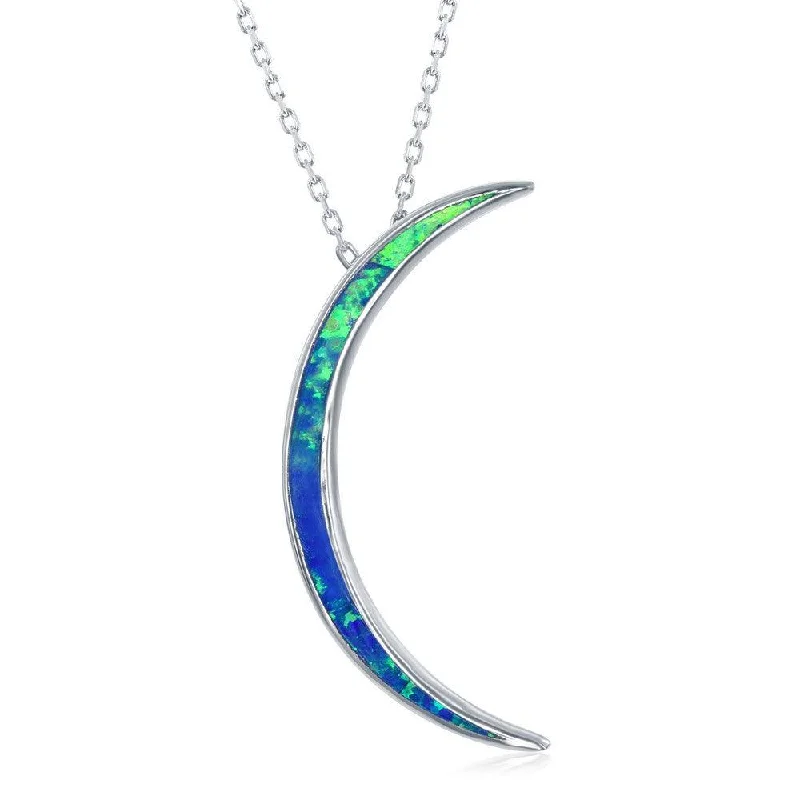 Beautiful necklaces and pendants with butterfly motifs for a whimsical style-Sterling Silver Blue Inlay Crescent Moon Pendant