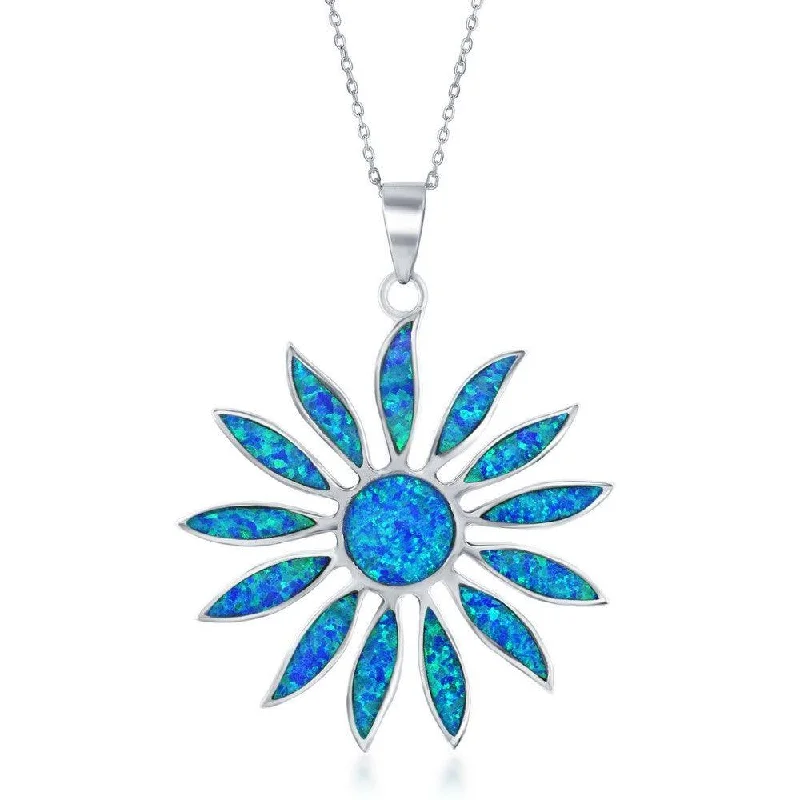 Necklaces and pendants with lock and key designs for a symbolic gesture-Sterling Silver Blue Inlay Daisy Flower Pendant