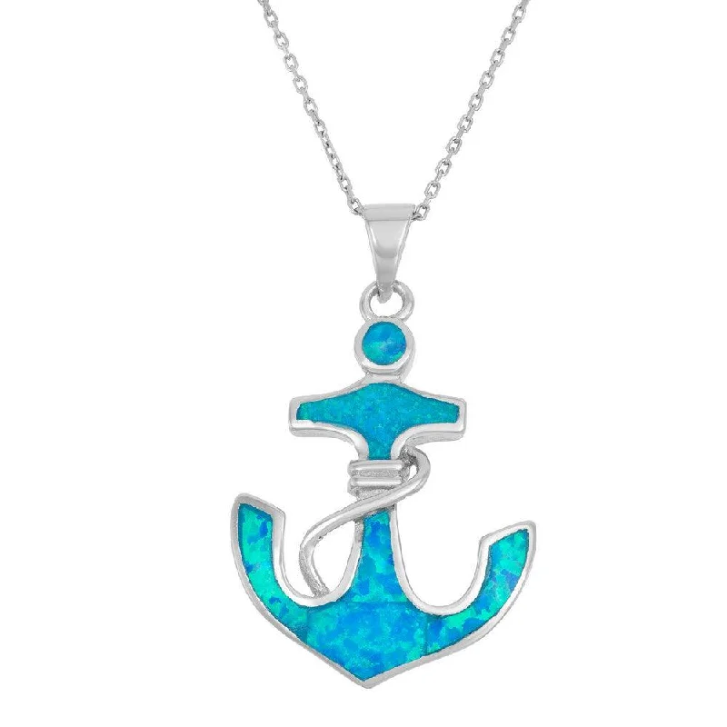 Beautiful necklaces and pendants with diamond halo settings for extra brilliance-Sterling Silver Blue Inlay Opal Anchor Pendant