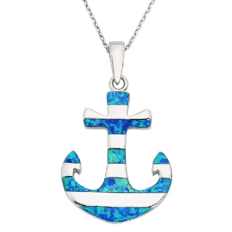 Beautiful necklaces and pendants with diamond-encrusted designs for maximum sparkle-Sterling Silver Blue Inlay Opal Anchor Pendant