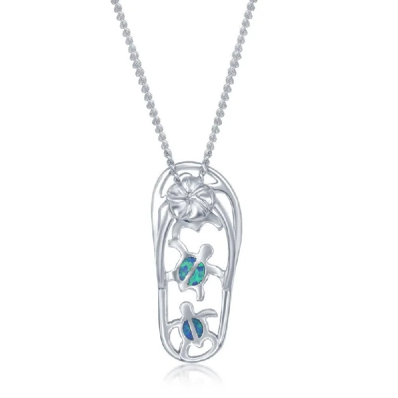 Elegant necklaces and pendants with diamond accents for added sparkle-Sterling Silver Blue Inlay Opal Flip-Flops Pendant