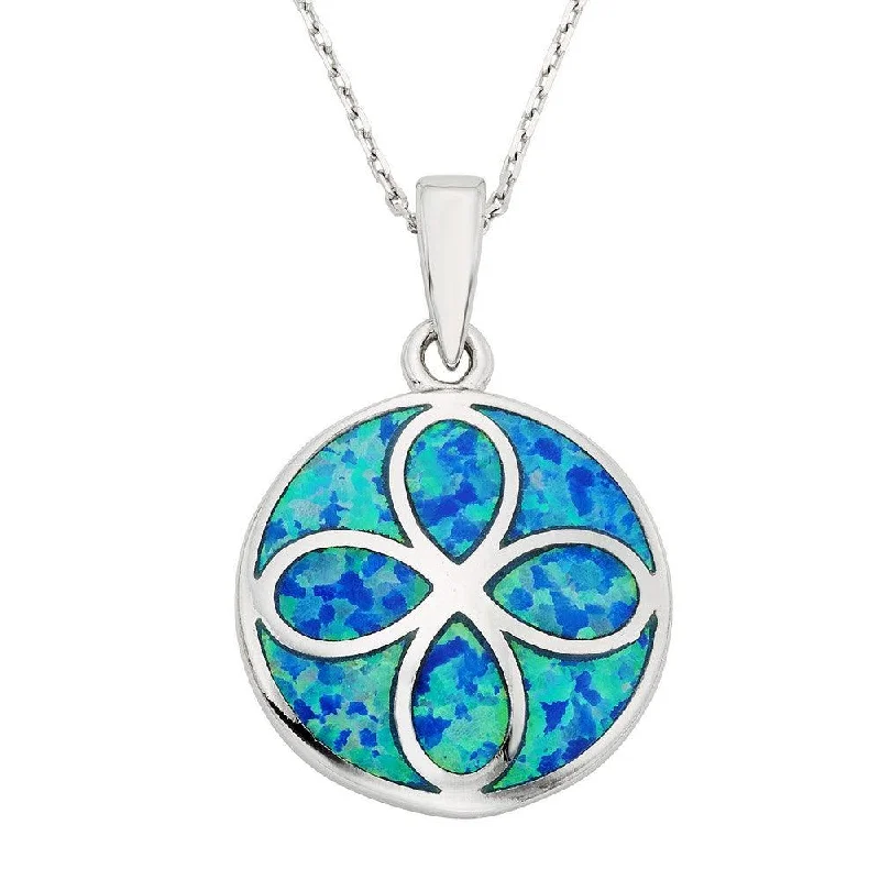 Necklaces and pendants with lotus flower designs for a spiritual, peaceful vibe-Sterling Silver Blue Inlay Opal Flower Pendant