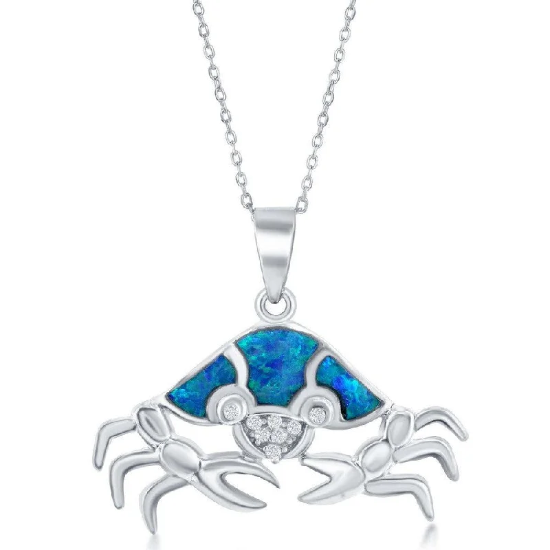 Trendy necklaces and pendants with geometric shapes for a modern aesthetic-Sterling Silver Blue Inlay Opal Hermit Crab Pendant