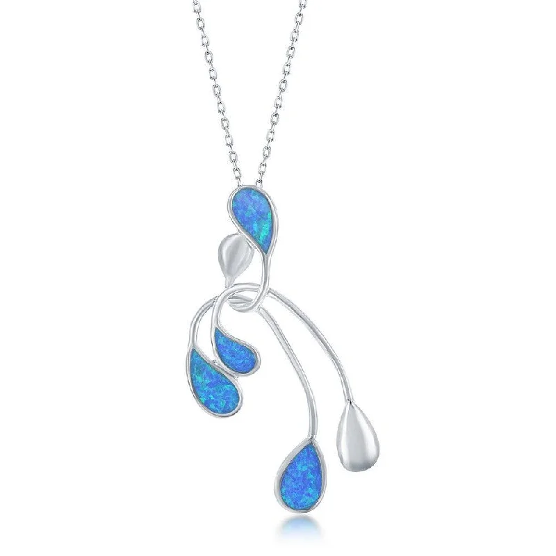 Beautiful necklaces and pendants with natural stones for an earthy, organic vibe-Sterling Silver Blue Inlay Opal Long Pendant