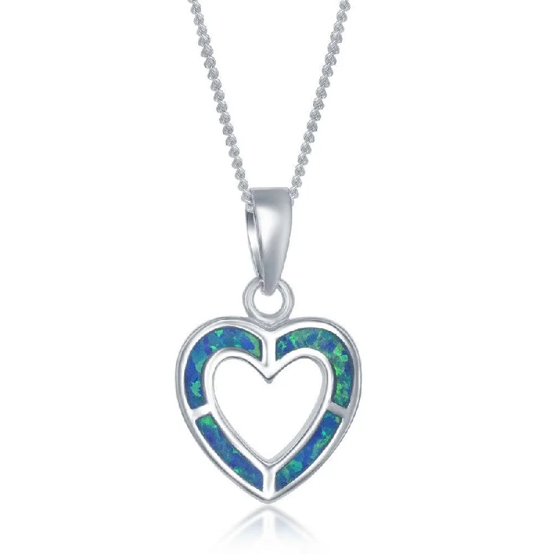 Personalized necklaces and pendants with initials for a customized and meaningful gift-Sterling Silver Blue Inlay Opal Open Heart Pendant