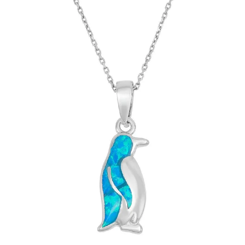 Necklaces and pendants with star-shaped designs for a whimsical, celestial touch-Sterling Silver Blue Inlay Opal Penguin Pendant