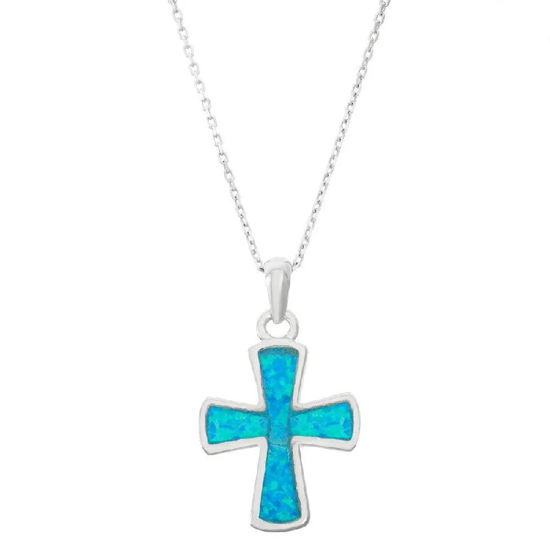 Stunning necklaces and pendants with ruby and diamond combinations for a luxurious effect-Sterling Silver Blue Inlay Opal Round Cross Pendant