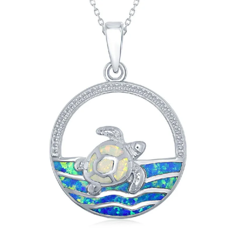 Best necklaces and pendants with rose gold for a warm and romantic appeal-Sterling Silver Blue Inlay Opal Sea Round Pendant