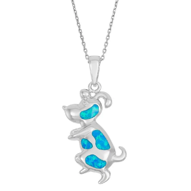 Best necklaces and pendants with black diamonds for an edgy, bold statement-Sterling Silver Blue Inlay Opal Snoopy Dog Pendant