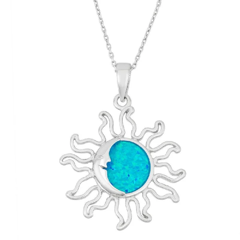 Best necklaces and pendants for everyday wear with minimalist designs-Sterling Silver Blue Inlay Opal Sun Pendant