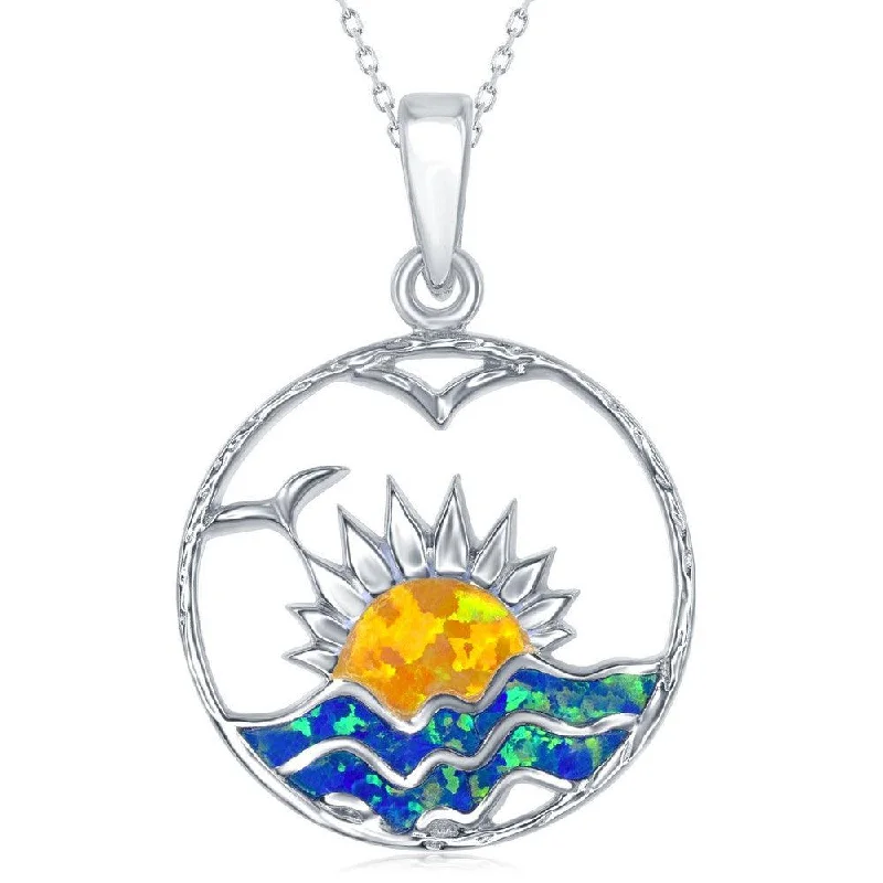 Best necklaces and pendants with turquoise stones for a vibrant boho-chic look-Sterling Silver Blue Inlay Opal Sunset Pendant