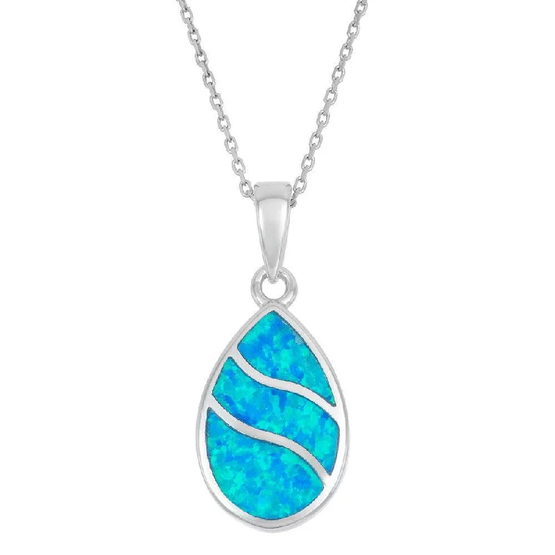 Best necklaces and pendants with matching earrings for a coordinated, elegant look-Sterling Silver Blue Inlay Opal Wavy Design Pendant