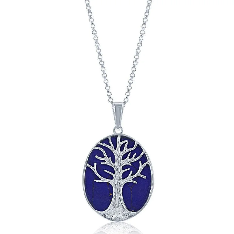 Necklaces and pendants with clear quartz for a pure and radiant look-Sterling Silver Blue Lapis with Tree Pendant Chain