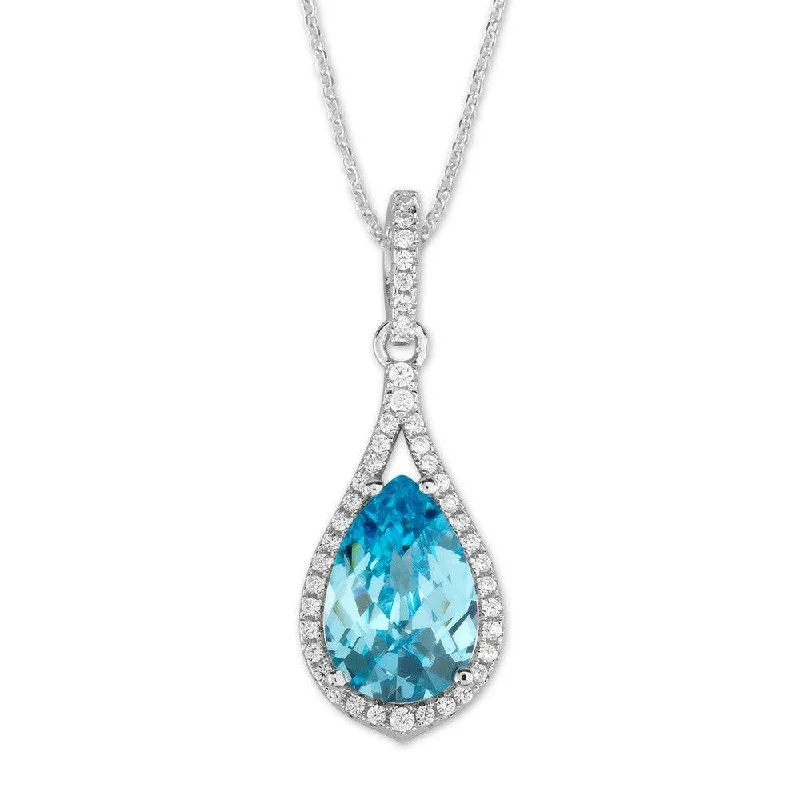 Necklaces and pendants with ocean-inspired designs for a refreshing, beachy feel-Sterling Silver Bright Blue CZ Teardrop Pendant