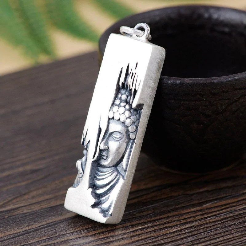 Beautiful necklaces and pendants with geometric shapes for a modern, artistic design-Sterling Silver Buddha Carving Pendant