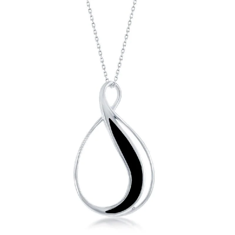 Necklaces and pendants with matching rings for a coordinated set of jewelry-Sterling Silver Created Onyx Pear Shaped Pendant