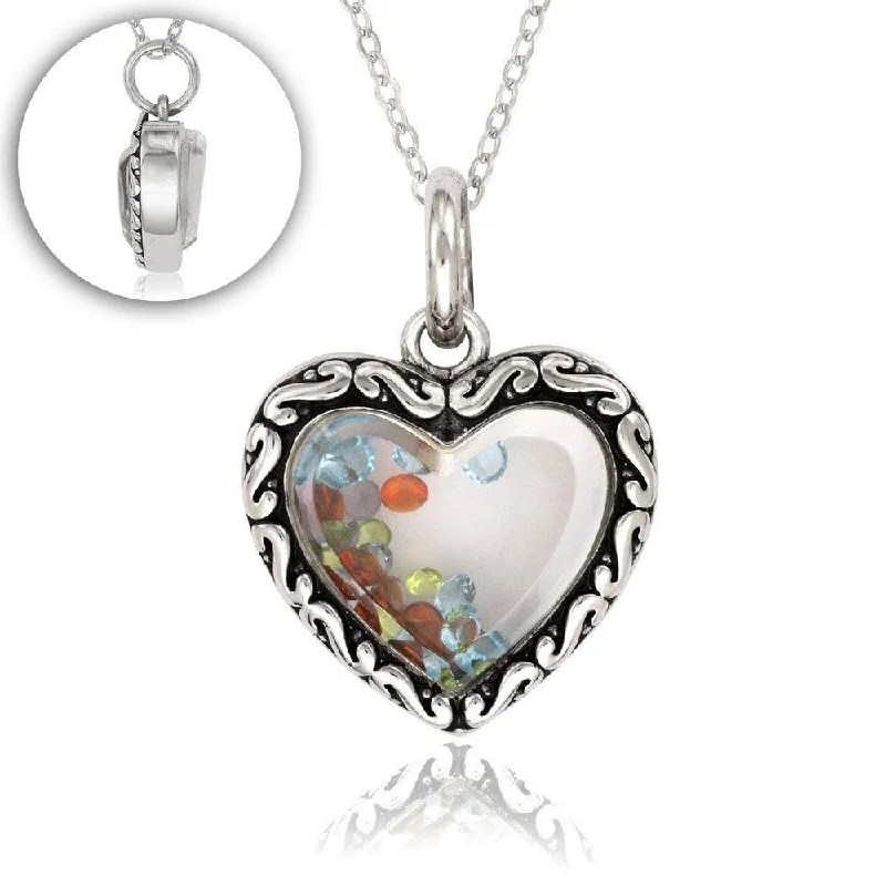 Beautiful necklaces and pendants with gemstone teardrops for an elegant effect-Sterling Silver Crystals Inside Hearts Pendant