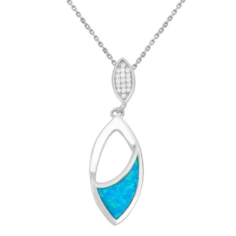 Beautiful necklaces and pendants with tree branch motifs for a nature-inspired design-Sterling Silver CZ and Blue Inlay Opal Pendant