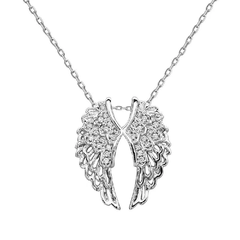 Simple necklaces and pendants with tiny charms for a delicate and casual vibe-Sterling Silver CZ Open Double Wing Pendant