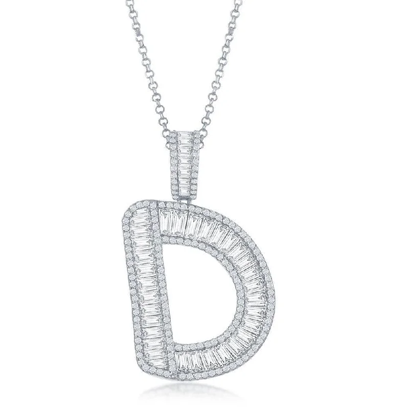 Best necklaces and pendants with statement designs for a fashionable accessory-Sterling Silver D Initial Baguette CZ Pendant Chain