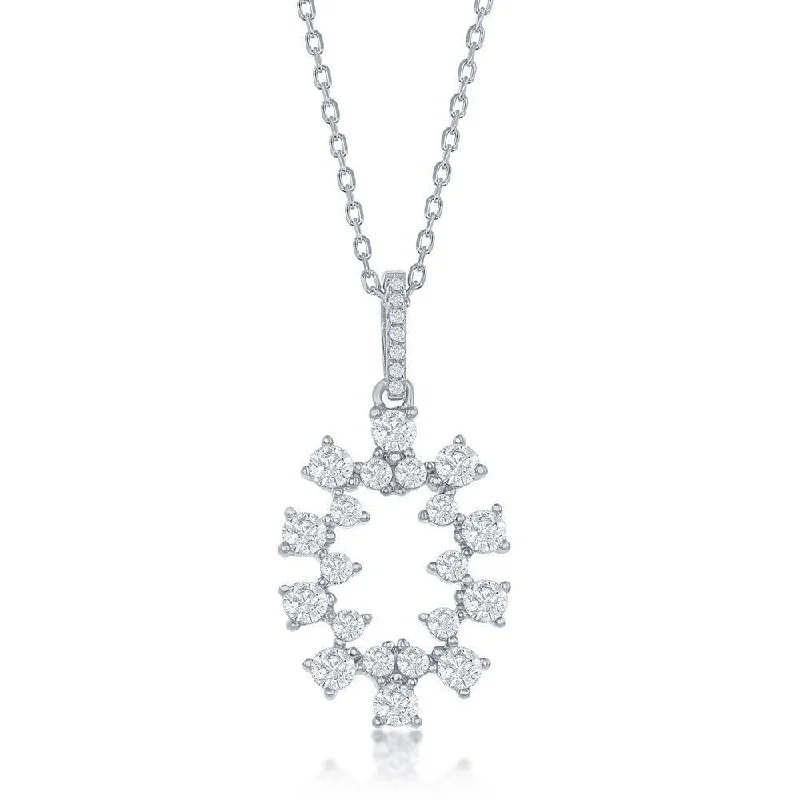 Best necklaces and pendants with intricate filigree for vintage-inspired elegance-Sterling Silver Designed CZ Oval Pendant