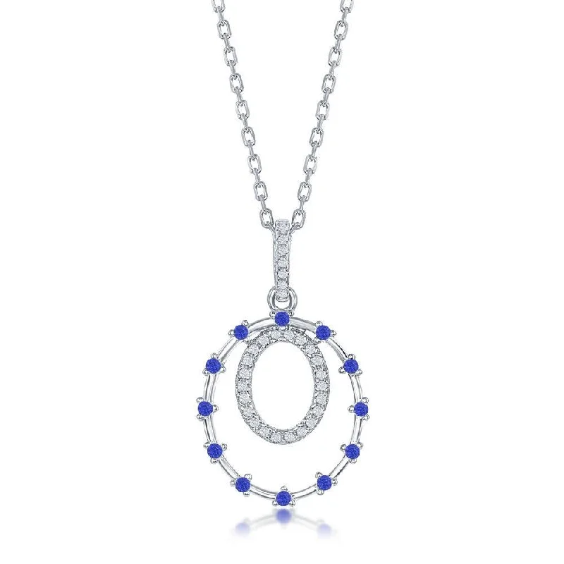 Stunning necklaces and pendants with ruby gemstones for a luxurious red hue-Sterling Silver Double Circle and Blue CZ Pendant