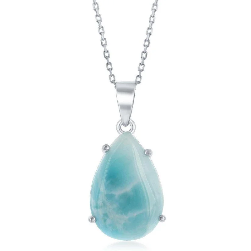 Necklaces and pendants with angel wing motifs for a spiritual, meaningful design-Sterling Silver Four Prong Larimar Teardrop Pendant