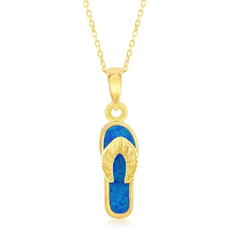 Best necklaces and pendants with silver chains for a sleek, timeless look-Sterling Silver Gold Blue Inlay Flip-Flop Pendant